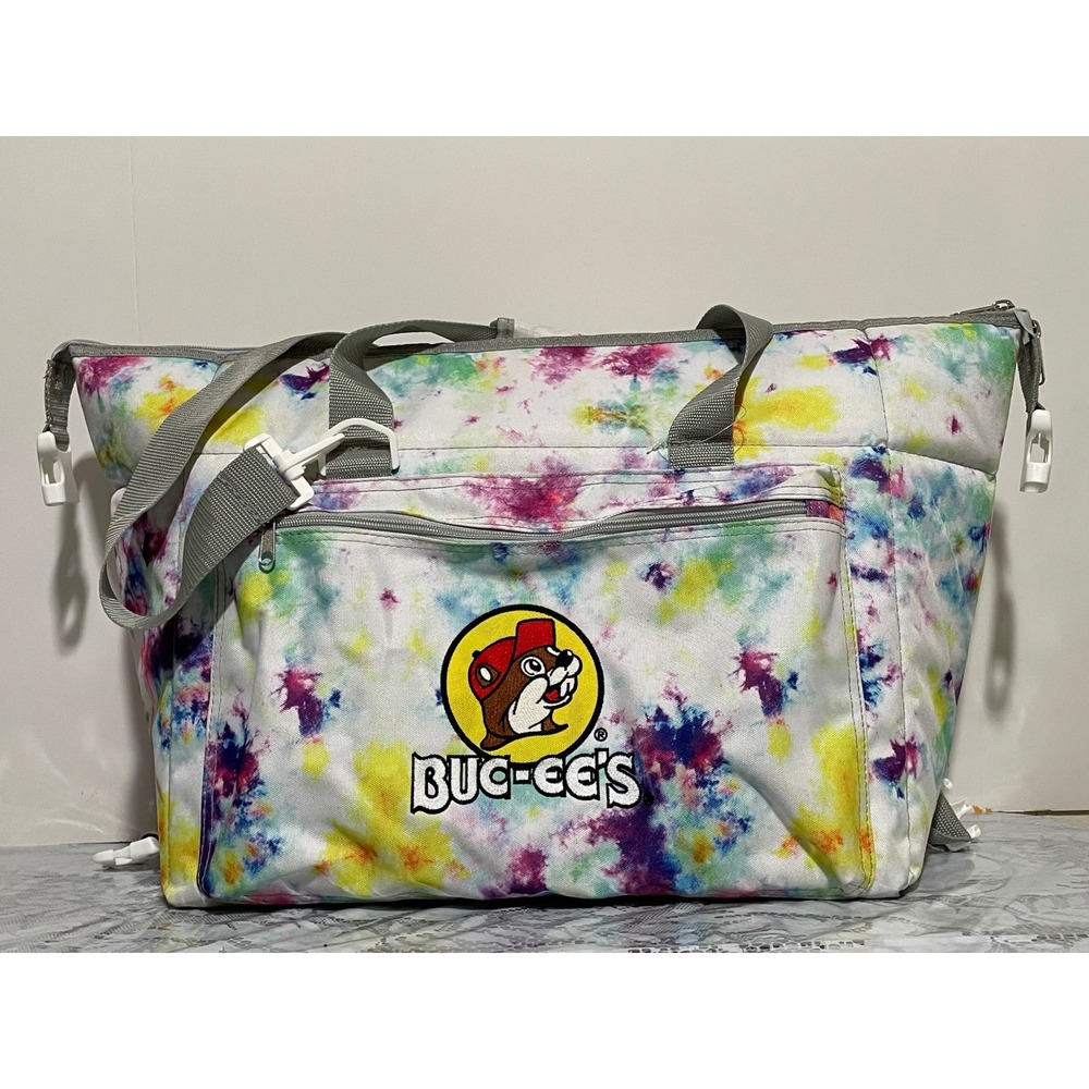 Buc-ee's 24 Can Insulated Cooler Bag Tie Dye Beaver Logo Soft Sided Tote Travel